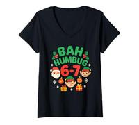 Donna Bah Humbug 6-7 Fun 67 Numero 6-7 Natale Six Seven Maglietta con Collo a V