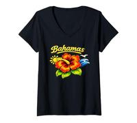 Donna Bahamas Tropical Hibiscus Beach Vibes Design Maglietta con Collo a V