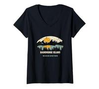 Donna Bainbridge Island Washington, WA Souvenir per Le Vacanze Maglietta con Collo a V