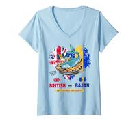 Donna Bajan Bandiera Britannica Idea Per Bambini Bajan Flying Fish & Chips Maglietta con Collo a V