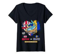 Donna Bajan Bandiera Britannica Idea Per Le Donne Bajan Flying Fish & Chips Maglietta con Collo a V