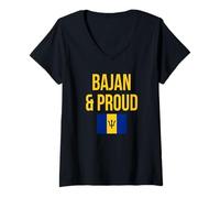 Donna Bajan & Proud Barbados Flag Caribbean Maglietta con Collo a V