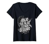 Donna Bajo Tus Alas Estaré Seguro - Salmos 91:4 Cristiano Spagnolo Maglietta con Collo a V
