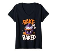 Donna Bake or Be Baked Funny Baking Vampires Halloween Maglietta con Collo a V