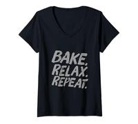 Donna Bake Relax Repeat Hi I'm The Baker It's Me Funny Baker Citazione Maglietta con Collo a V