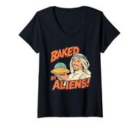 Donna Baked by Aliens - Funny Retro Sci-Fi Vintage UFO Humor Maglietta con Collo a V