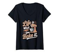 Donna Bakers Life Is What You Bake It - Cottura Divertente Maglietta con Collo a V