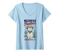 Donna Bakersfield CA USA Divertente disegno a forma di gatto Meowdy Pawtner Maglietta con Collo a V