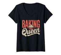 Donna Baking Queen Crowned Chef Cute Baking Lover Maglietta con Collo a V