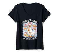 Donna Baking The World A Better Place Cute Goose Pun Bake Design Maglietta con Collo a V