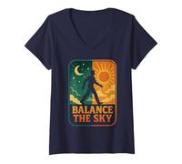 Donna Balance The Sky: Viaggio cosmico diurno e Notturno Maglietta con Collo a V