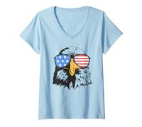 Donna Bald Eagle American Patriotic Occhiali da sole Happy 4th Of Luglio Maglietta con Collo a V