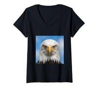 Donna Bald Eagle Close Up Ritratto Sharp Wildlife Face Maglietta con Collo a V
