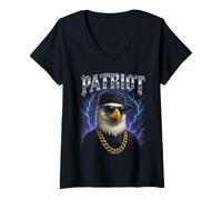 Donna Bald Eagle Patriot Gangster - Divertente Strano Trashy Meme Maglietta con Collo a V