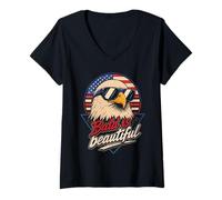 Donna Bald is Beautiful 4 luglio USA Patriotic Funny Bald Eagle Maglietta con Collo a V