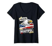 Donna Bald is Beautiful 4th of July Independence Day Eagle Maglietta con Collo a V