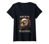 Donna Bald is Beautiful 4th of July Independence Day Eagle Maglietta con Collo a V