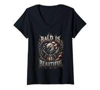 Donna Bald is Beautiful 4th of July Independence Day Eagle Maglietta con Collo a V