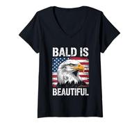 Donna Bald is Beautiful American Bald Eagle 4th Of July US Flag Maglietta con Collo a V