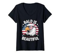 Donna Bald Is Beautiful Aquila Patriottica Orgoglio USA Umorismo Maglietta con Collo a V