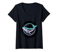 Donna Balena di Colore Blu per i Fan delle Balene Maglietta con Collo a V