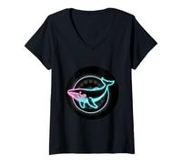 Donna Balena di Colore Blu per i Fan delle Balene Maglietta con Collo a V