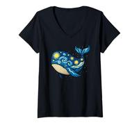 Donna Balena Notte Stellata Amante Animale Pittura Ragazzi Ragazze Bambini Maglietta con Collo a V