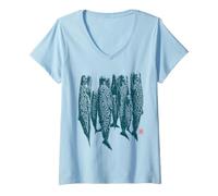 Donna Balene Dormienti Oceano Modello Maori Mammiferi Marini Maglietta con Collo a V
