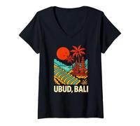 Donna Bali Indonesia Ubud Vintage Donna Coastal Living Maglietta con Collo a V