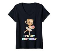 Donna Ballerina Cappuccina b-Day Italiano Brainrot Girl Compleanno Maglietta con Collo a V