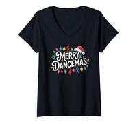 Donna Ballerina di Natale Merry Dancemas Maglietta con Collo a V