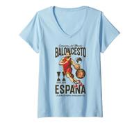 Donna Baloncesto Espana Campione del Mondo Spagna 2019 Maglietta con Collo a V