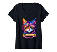 Donna Baltimore Cat | Occhiali da Sole Colorati alla Moda per Amanti dei Gattini Maglietta con Collo a V