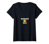 Donna Bamako Mali Bandiera Città Maglietta con Collo a V