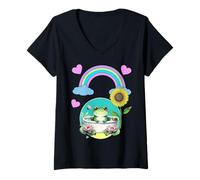 Donna Bambini bambino ragazza ragazzi dolce rana giardino natura fiori Maglietta con Collo a V