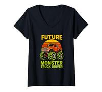 Donna Bambini Carino Futuro Monster Truck Driver Ragazzi Festa di Compleanno Maglietta con Collo a V