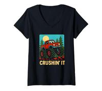 Donna Bambini Carino Monster Truck Crushin' It Cool Boys Compleanno Maglietta con Collo a V