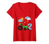Donna Bambini Compleanno Trattore 2 Anni Ragazzo Azienda agricola Numero Maglietta con Collo a V