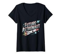 Donna Bambini Futuro Astronauta Razzo Astronauta Astronave Galaxy Star Squad Maglietta con Collo a V