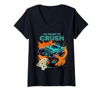 Donna Bambini I'm Ready to Crush 4 Monster Truck Compleanno di 4 Anni Maglietta con Collo a V