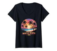 Donna Bambini Myrtle Beach 2026 Vacanza Nuoto Viaggio Mamma Figlia Maglietta con Collo a V