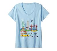 Donna Bambini NYC Souvenir New York City USA Icone Giallo Taxi Piccione Maglietta con Collo a V