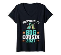 Donna Bambini promossi a Big Cousin 2027 Dinosaur New Baby Shower Maglietta con Collo a V