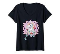 Donna Bambini ragazze unicorno unicorni cavallo cavalli fiaba favola Maglietta con Collo a V