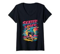 Donna Bambini Skateboarding Skateboarder Skater Retro Nostalgia Maglietta con Collo a V