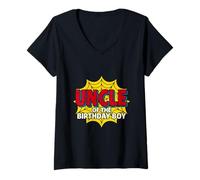 Donna Bambini Uncle of The Birthday Boy Spider Theme Party Matching Maglietta con Collo a V