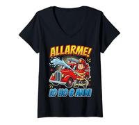 Donna Bambino Vigile del Fuoco Allarme Pompiere 6 Anni Compleanno Maglietta con Collo a V