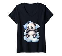 Donna Bambola Panda Che Dorme sulle Nuvole Maglietta con Collo a V