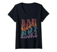 Donna Ban BIGOTS Non Libri Stop Censura Lettura Reader Meme Maglietta con Collo a V