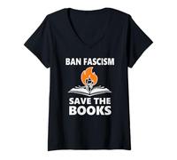 Donna Ban Fascism Save The Books Hands off Resist Fascism is Bad Maglietta con Collo a V